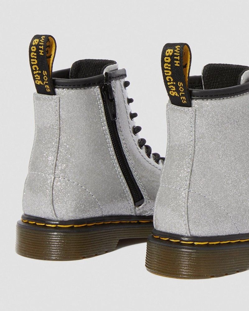 Silver Dr Martens Toddler 1460 Glitter Lace Up Boots (Coated Glitter) Boots | FY50-S5QH