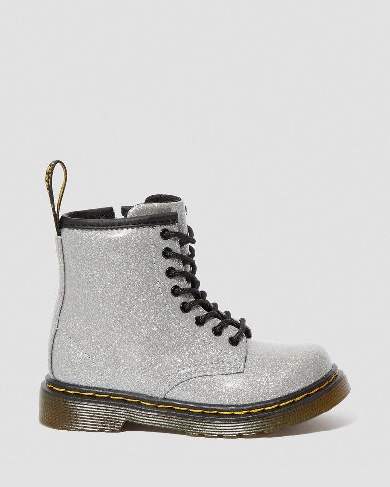 Silver Dr Martens Toddler 1460 Glitter Lace Up Boots (Coated Glitter) Boots | FY50-S5QH