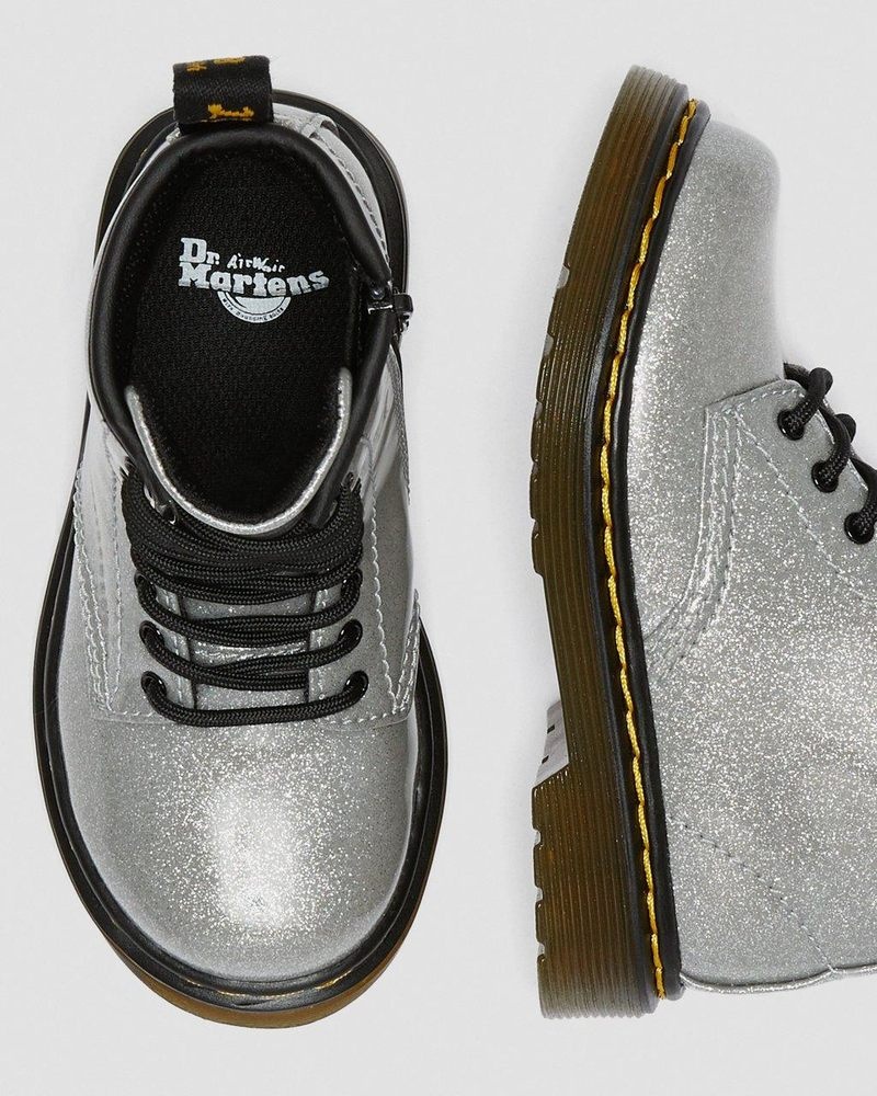 Silver Dr Martens Toddler 1460 Glitter Lace Up Boots (Coated Glitter) Boots | FY50-S5QH