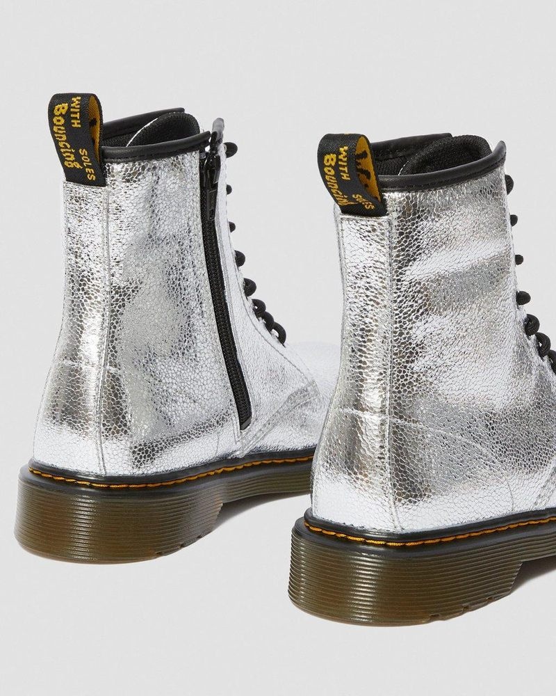 Silver Dr Martens Youth 1460 Crinkle Metallic Lace Up Boots (Disco Crinkle) Boots | GK77-K9MH