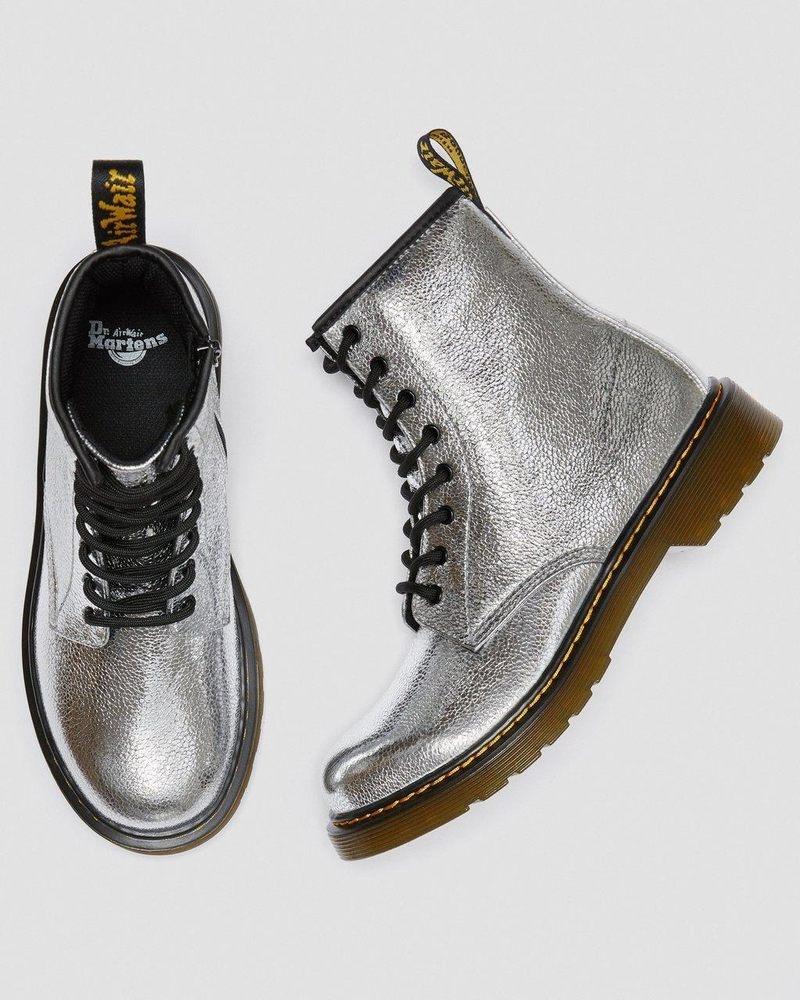 Silver Dr Martens Youth 1460 Crinkle Metallic Lace Up Boots (Disco Crinkle) Boots | GK77-K9MH