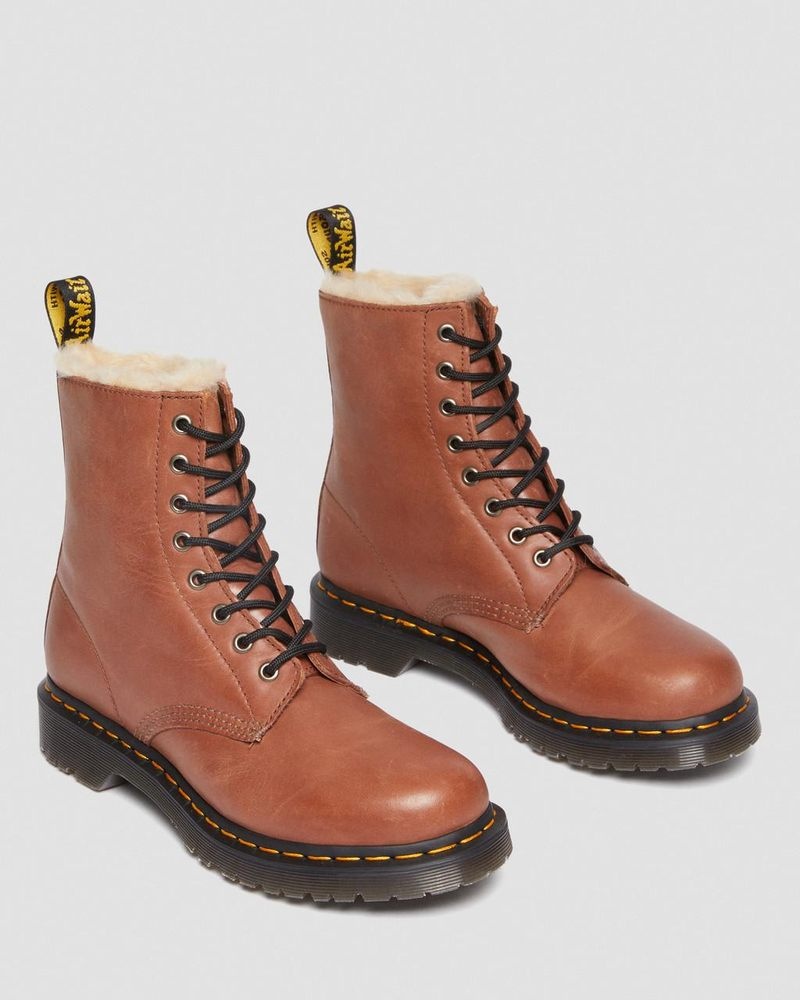 Tan Dr Martens 1460 Serena - Faux Fur-Lined Leather Boots (Farrier) Boots | EU40-Z0IM