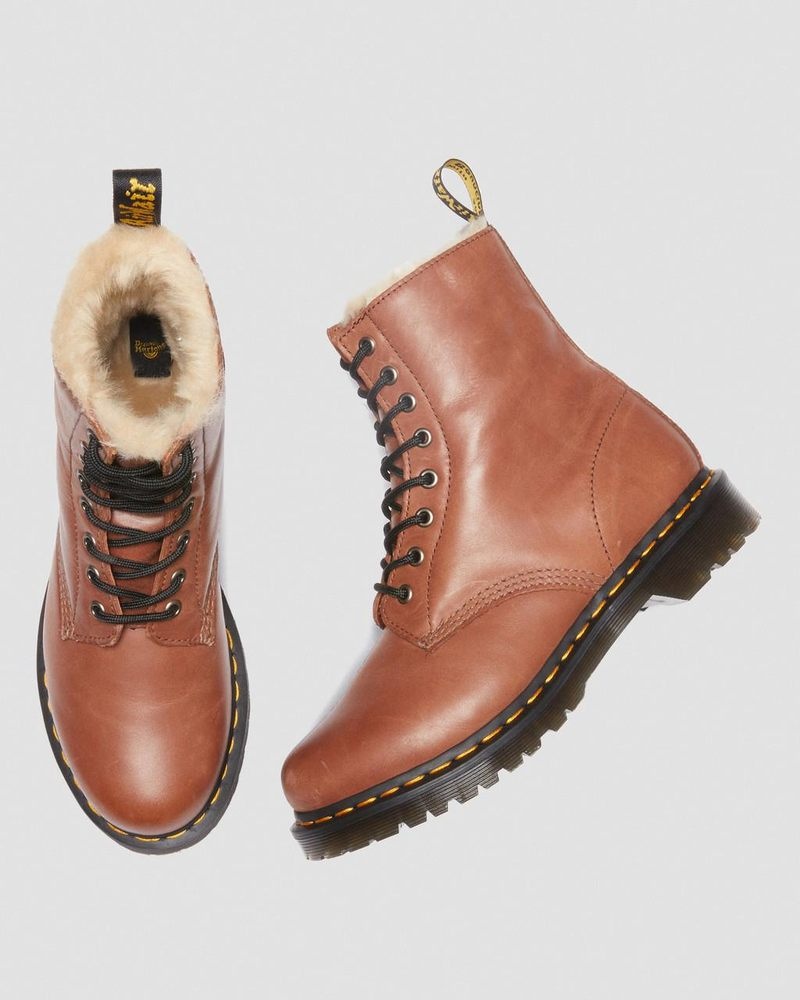 Tan Dr Martens 1460 Serena - Faux Fur-Lined Leather Boots (Farrier) Boots | EU40-Z0IM