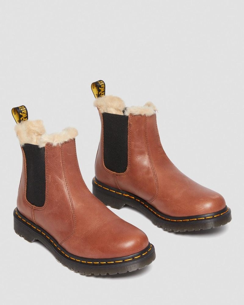 Tan Dr Martens 2976 Leonore - Faux Fur-Lined Chelsea Boots (Farrier) Boots | KI59-C9RA