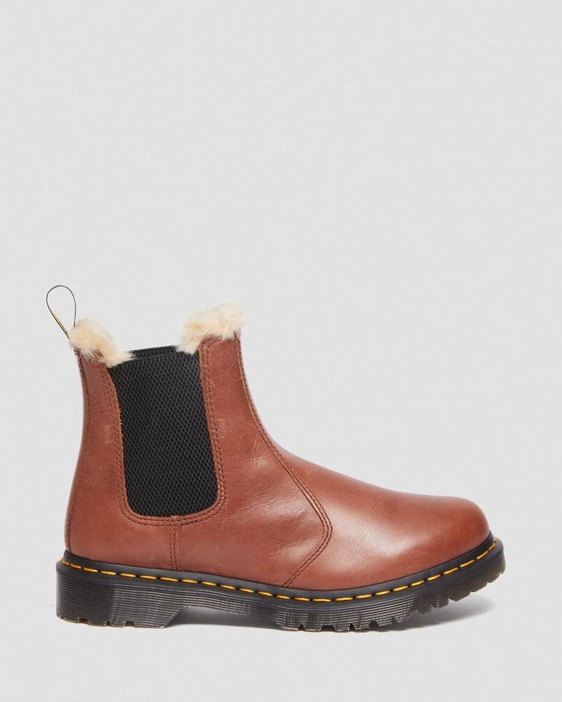 Tan Dr Martens 2976 Leonore - Faux Fur-Lined Chelsea Boots (Farrier) Boots | KI59-C9RA