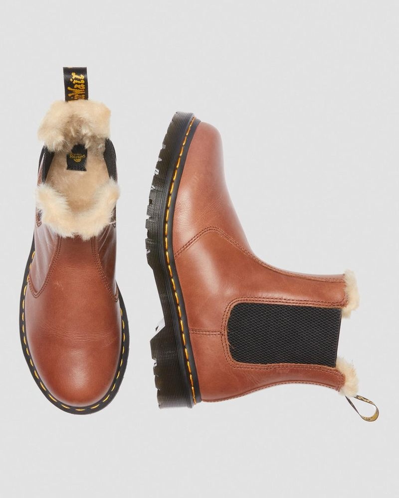 Tan Dr Martens 2976 Leonore - Faux Fur-Lined Chelsea Boots (Farrier) Boots | KI59-C9RA