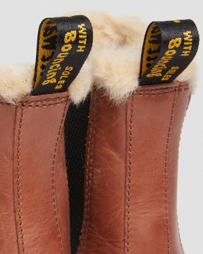 Tan Dr Martens 2976 Leonore - Faux Fur-Lined Chelsea Boots (Farrier) Boots | KI59-C9RA