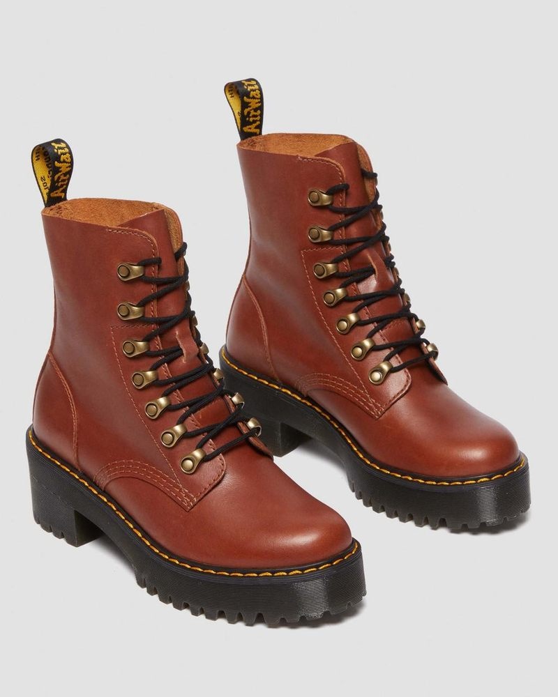 Tan Dr Martens Leona - Farrier Leather Heeled Boots (Farrier) Platforms Boots | IK35-Q9OS