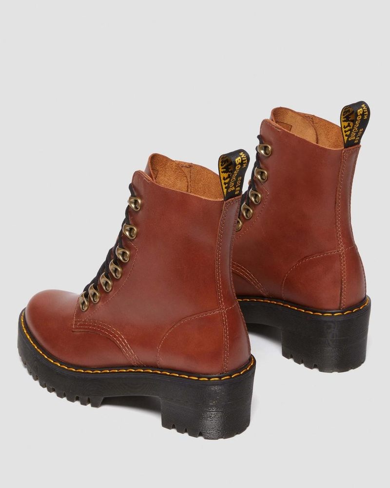 Tan Dr Martens Leona - Farrier Leather Heeled Boots (Farrier) Platforms Boots | IK35-Q9OS