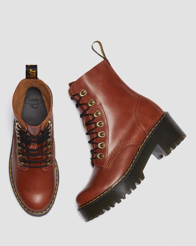 Tan Dr Martens Leona - Farrier Leather Heeled Boots (Farrier) Platforms Boots | IK35-Q9OS