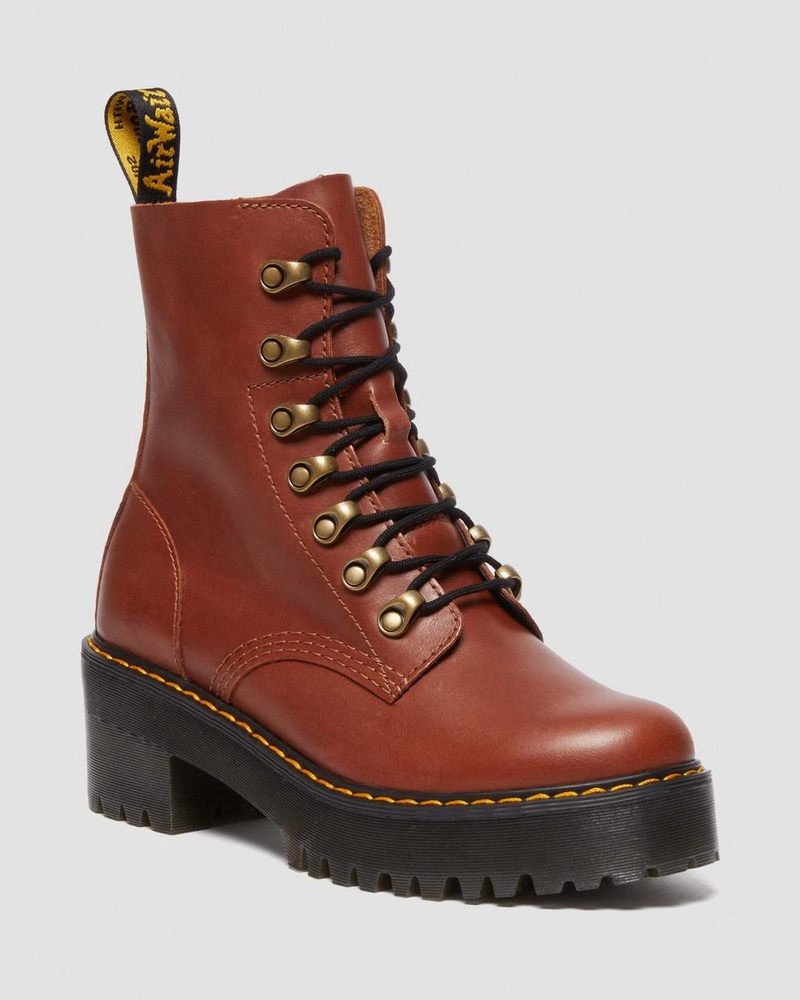 Tan Dr Martens Leona - Farrier Leather Heeled Boots (Farrier) Platforms Boots | IK35-Q9OS