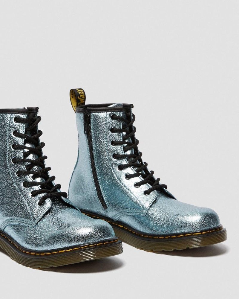 Teal Dr Martens Youth 1460 Crinkle Metallic Lace Up Boots (Disco Crinkle) Boots | WI73-Z1JE