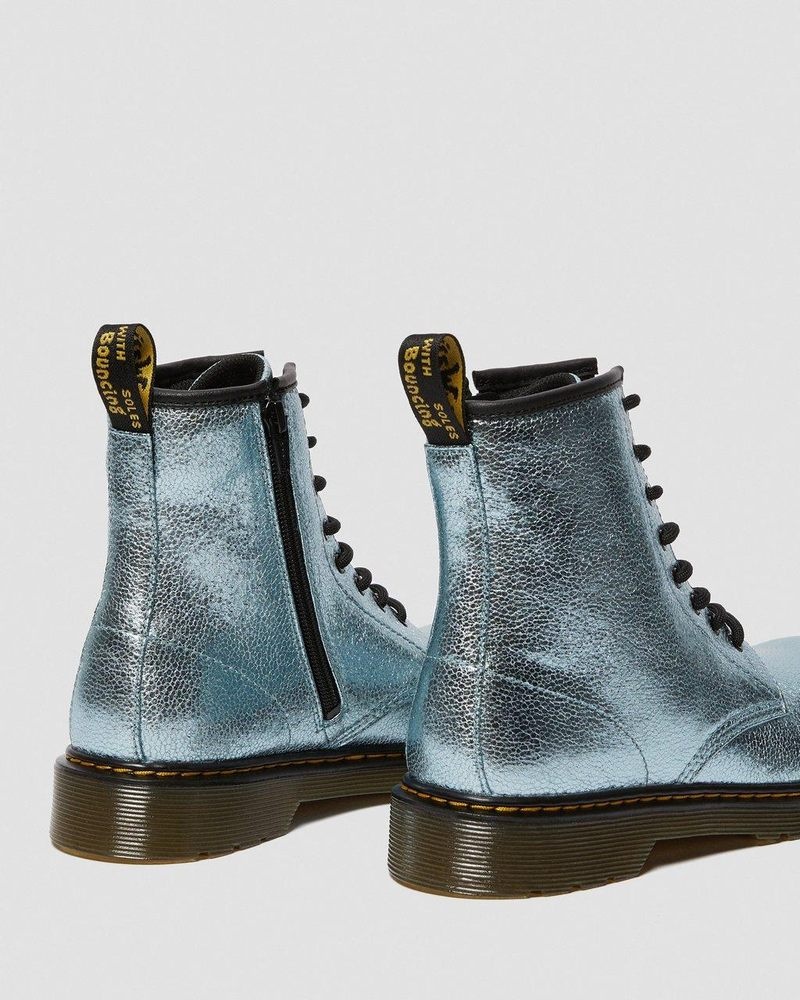 Teal Dr Martens Youth 1460 Crinkle Metallic Lace Up Boots (Disco Crinkle) Boots | WI73-Z1JE