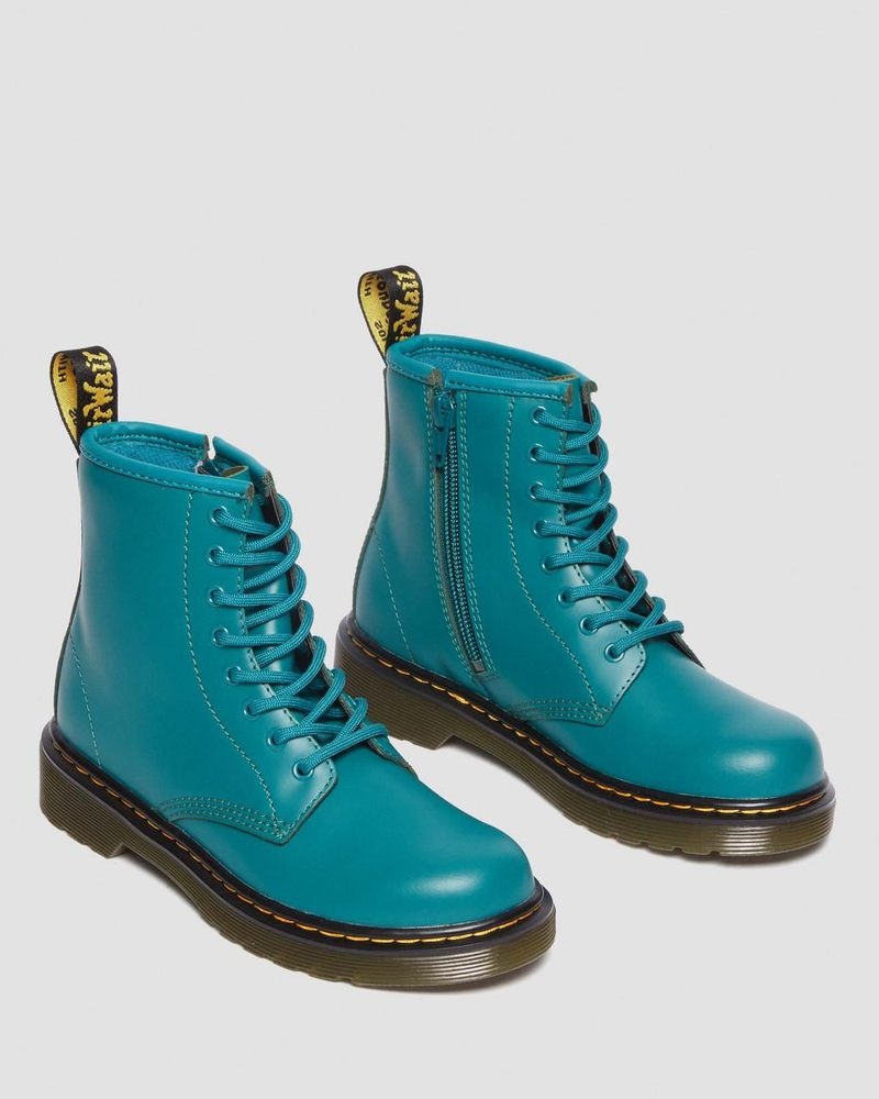 Teal Green Dr Martens Junior 1460 Leather Lace Up Boots (Romario) Boots | NJ54-K6NT