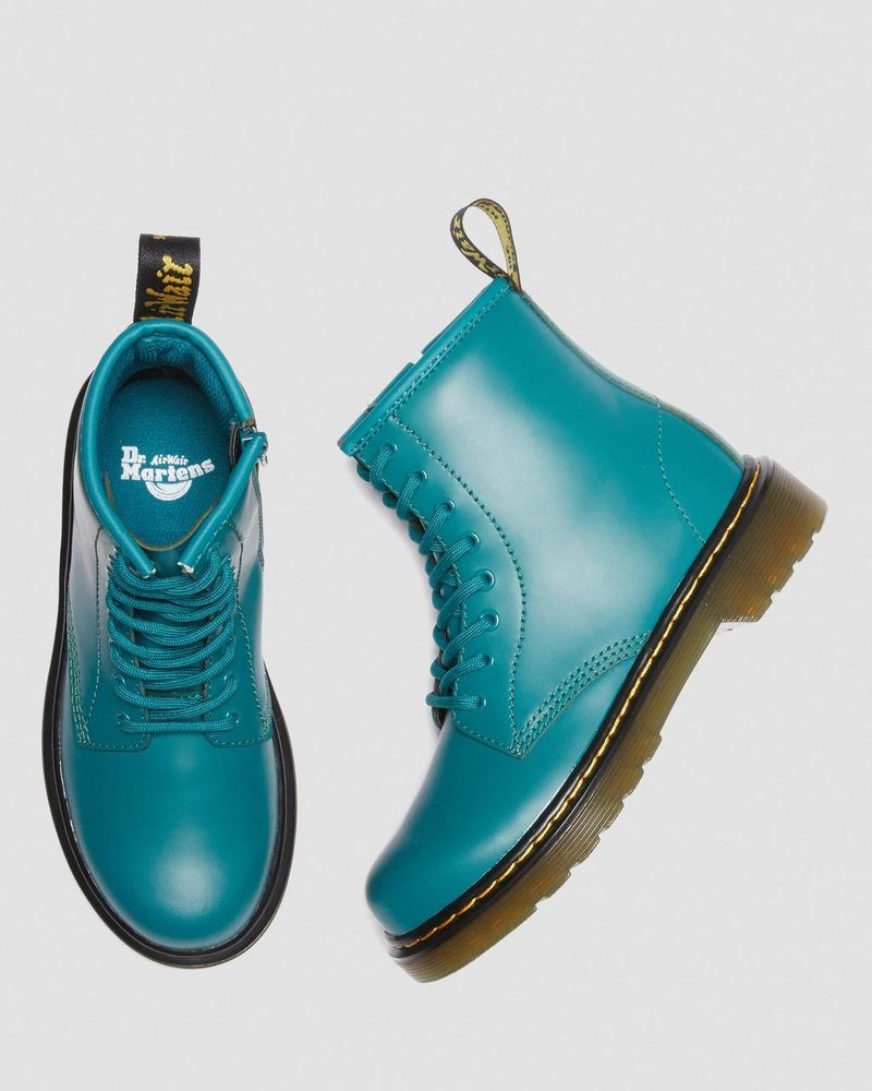 Teal Green Dr Martens Junior 1460 Leather Lace Up Boots (Romario) Boots | NJ54-K6NT