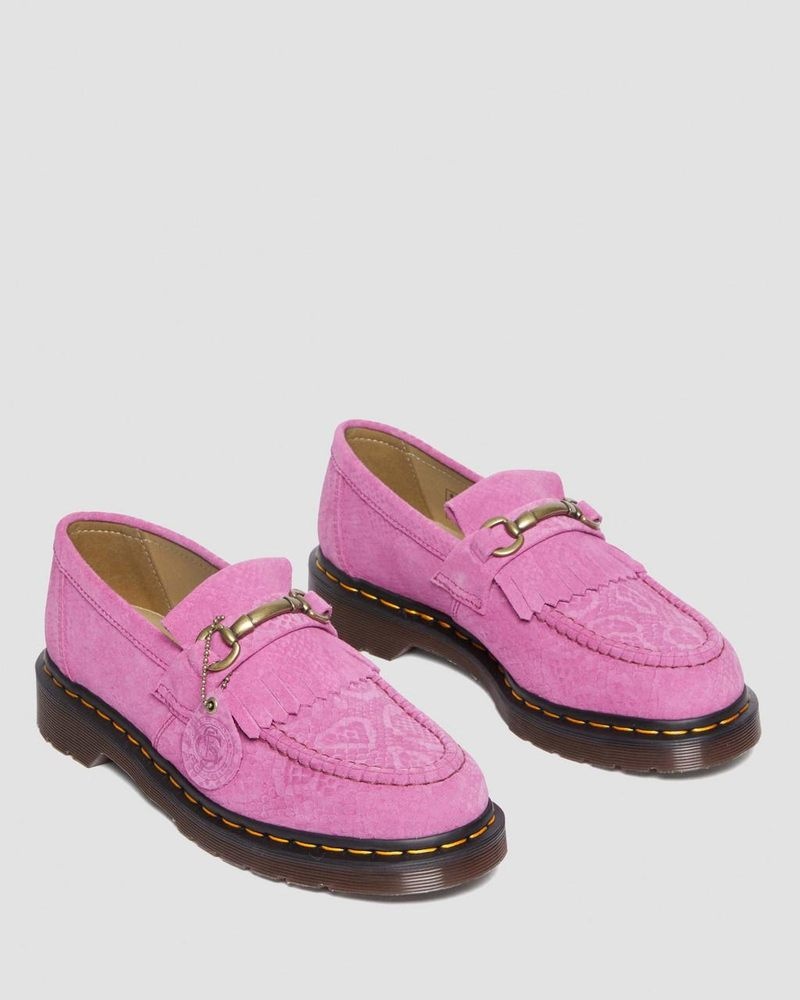 Thrift Pink Dr Martens Adrian Snaffle Repello Emboss Suede Kiltie Loafers (Repello Calf Suede Python Emboss) Shoes | PG73-V8RI