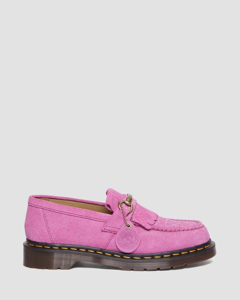 Thrift Pink Dr Martens Adrian Snaffle Repello Emboss Suede Kiltie Loafers (Repello Calf Suede Python Emboss) Shoes | PG73-V8RI