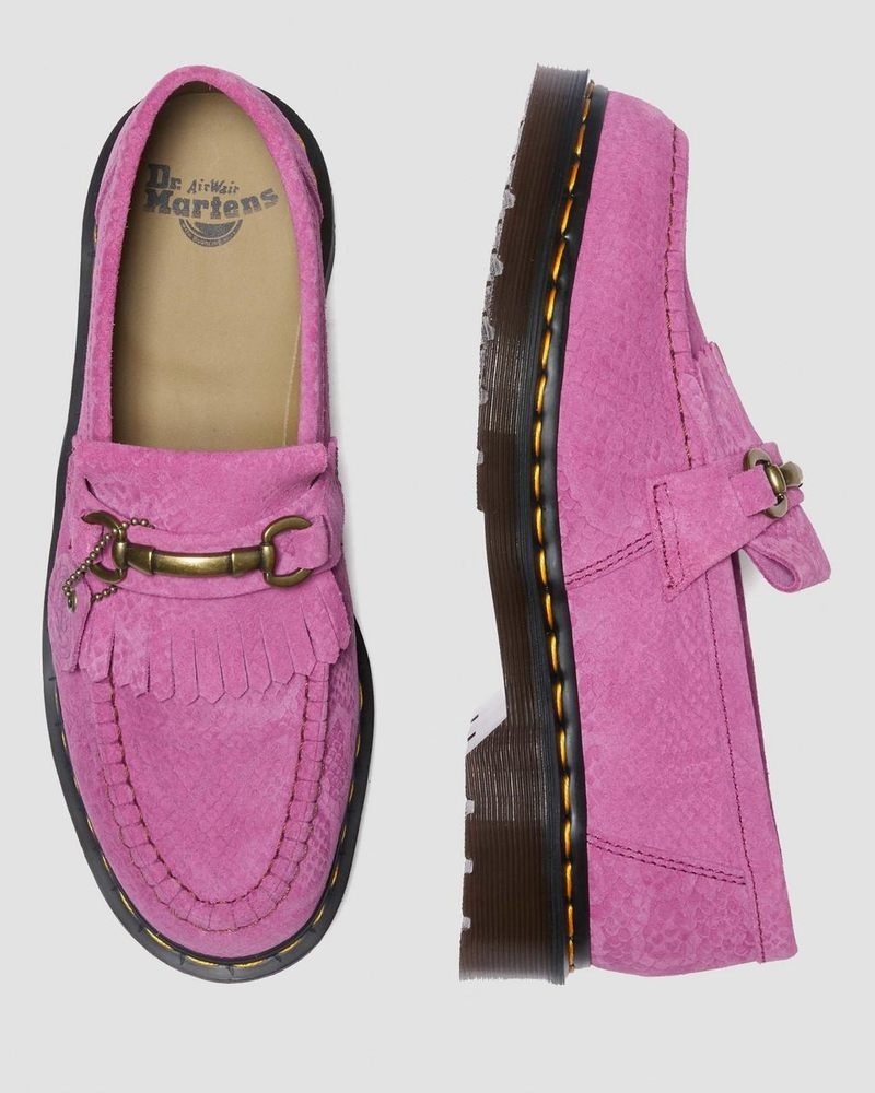 Thrift Pink Dr Martens Adrian Snaffle Repello Emboss Suede Kiltie Loafers (Repello Calf Suede Python Emboss) Shoes | PG73-V8RI