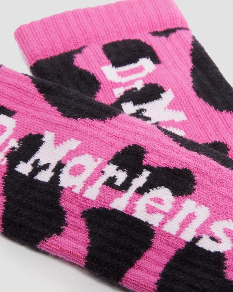 Thrift Pink Dr Martens Vertical Logo Cow Print Cotton Blend Socks (Cotton Blend) Socks | TR28-M9ZS