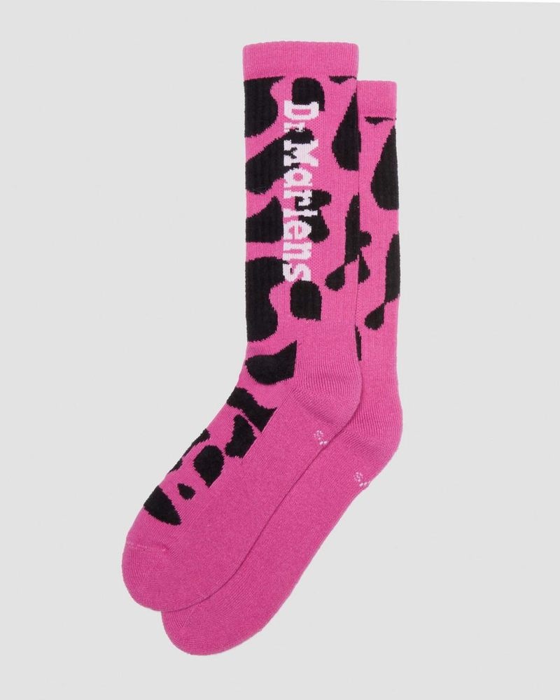 Thrift Pink Dr Martens Vertical Logo Cow Print Cotton Blend Socks (Cotton Blend) Socks | TR28-M9ZS