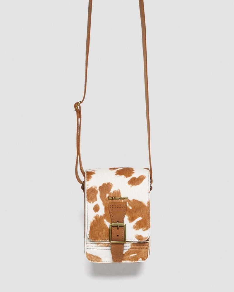 Warm Tan Dr Martens Hair-On Cow Print Vertical Crossbody Bag (Hair On) Bags & Backpacks | SV51-X5KQ