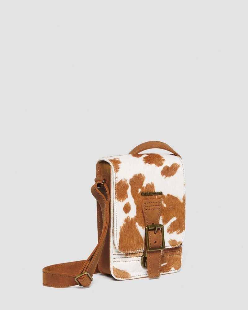 Warm Tan Dr Martens Hair-On Cow Print Vertical Crossbody Bag (Hair On) Bags & Backpacks | SV51-X5KQ