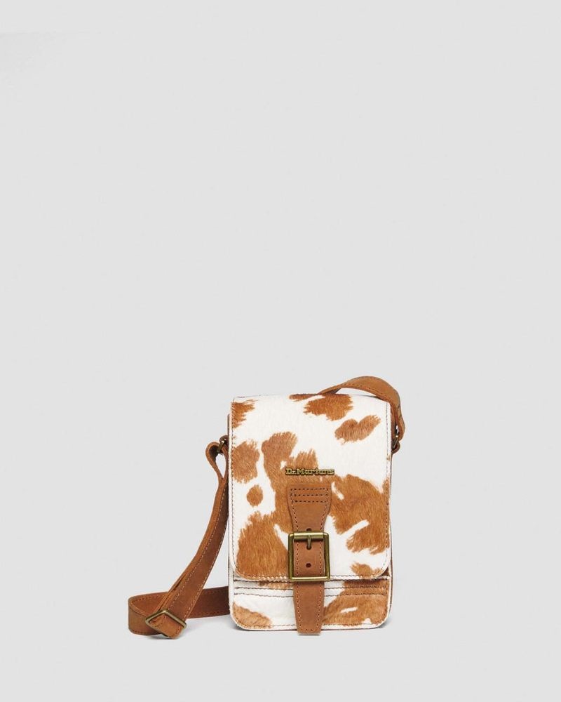 Warm Tan Dr Martens Hair-On Cow Print Vertical Crossbody Bag (Hair On) Bags & Backpacks | SV51-X5KQ