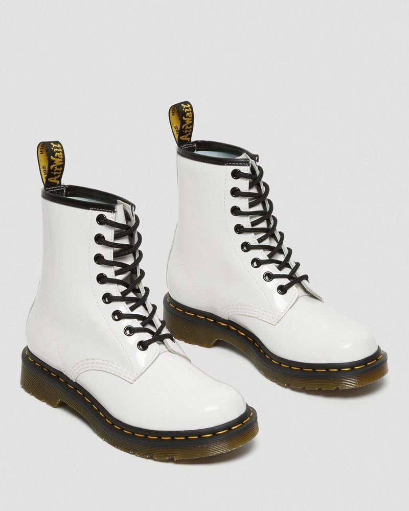 White Dr Martens 1460 - Patent Leather Lace Up Boots (Patent Leather) Boots | KT74-P5YE