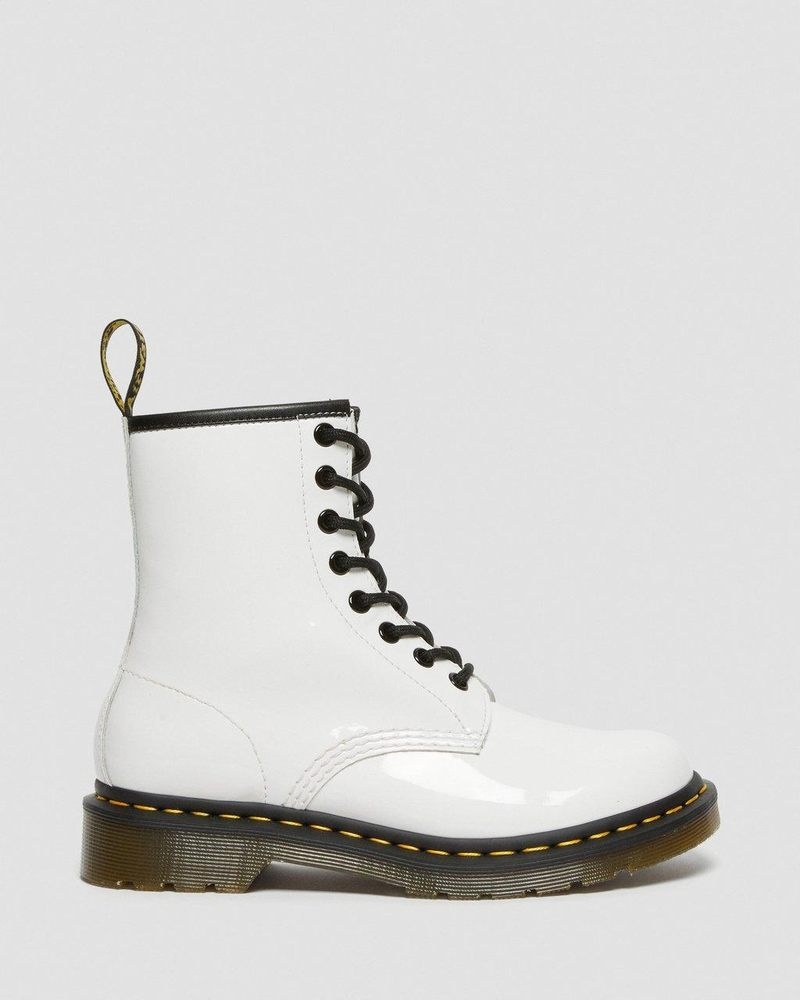 White Dr Martens 1460 - Patent Leather Lace Up Boots (Patent Leather) Boots | KT74-P5YE