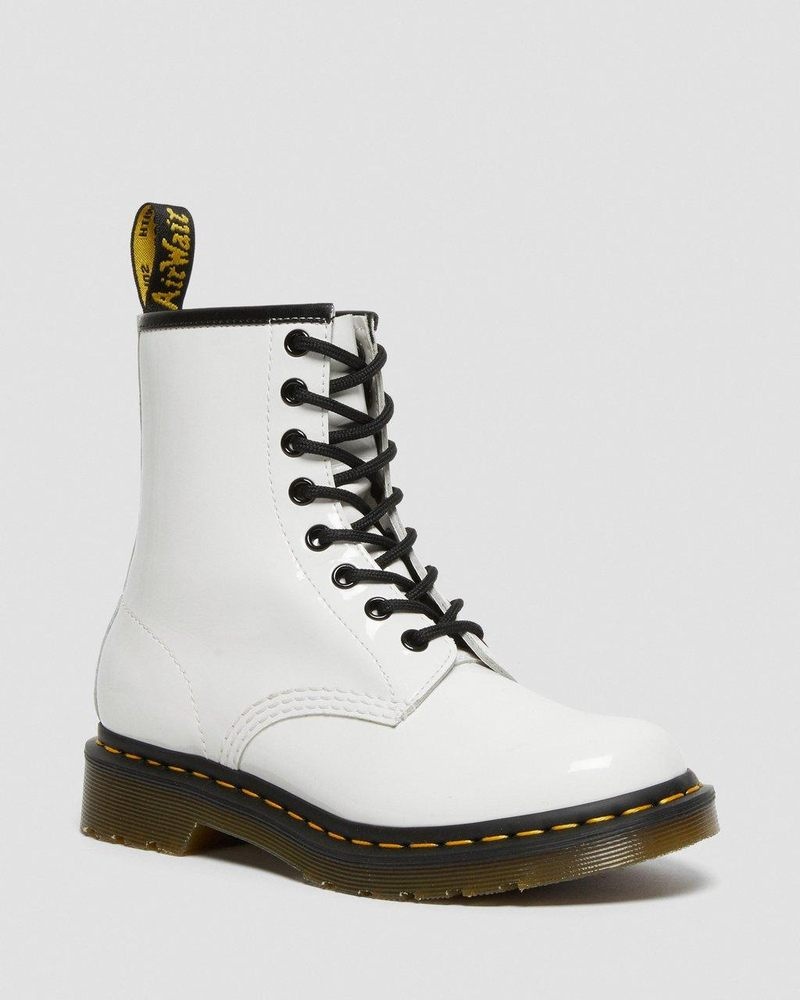 White Dr Martens 1460 - Patent Leather Lace Up Boots (Patent Leather) Boots | KT74-P5YE