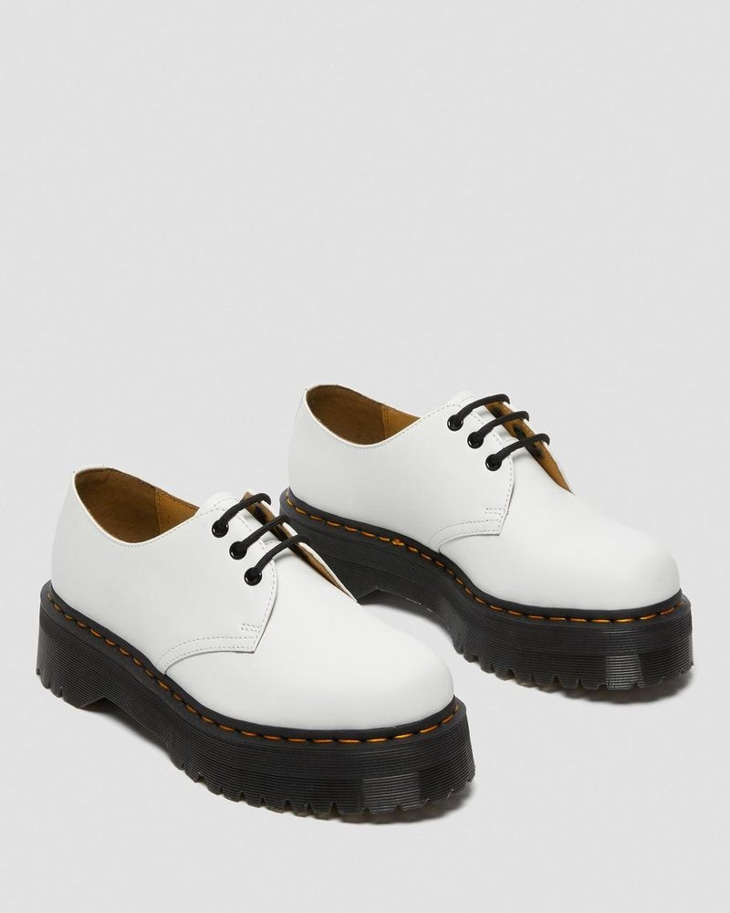 White Dr Martens 1461 Smooth Leather Platform Shoes (Polished Smooth) Platforms | DN87-Y1SJ