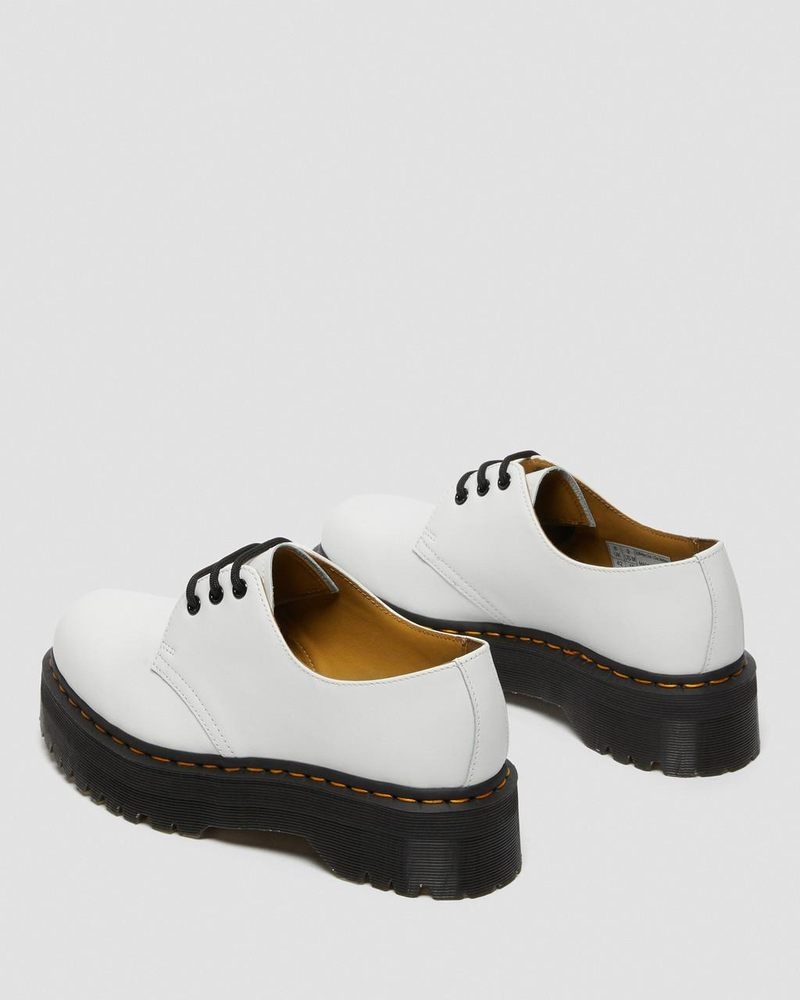 White Dr Martens 1461 Smooth Leather Platform Shoes (Polished Smooth) Platforms | DN87-Y1SJ