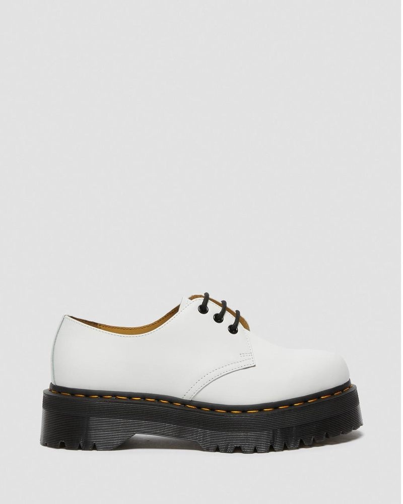 White Dr Martens 1461 Smooth Leather Platform Shoes (Polished Smooth) Platforms | DN87-Y1SJ