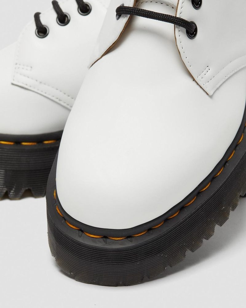 White Dr Martens 1461 Smooth Leather Platform Shoes (Polished Smooth) Platforms | DN87-Y1SJ