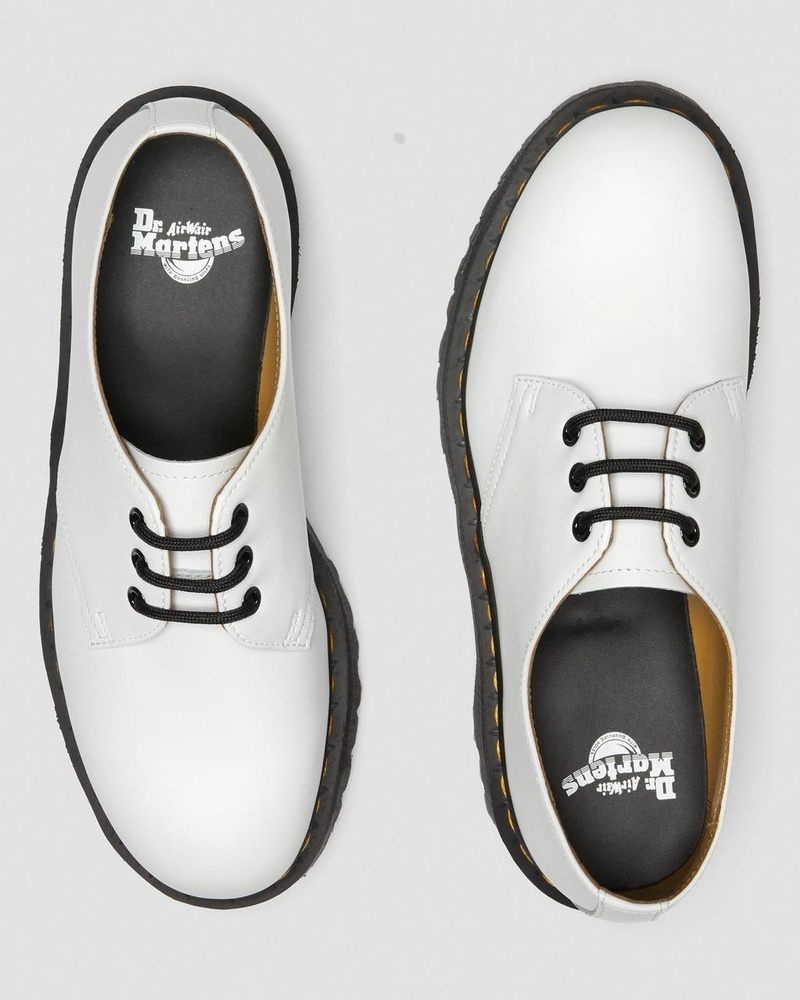 White Dr Martens 1461 Smooth Leather Platform Shoes (Polished Smooth) Platforms | DN87-Y1SJ