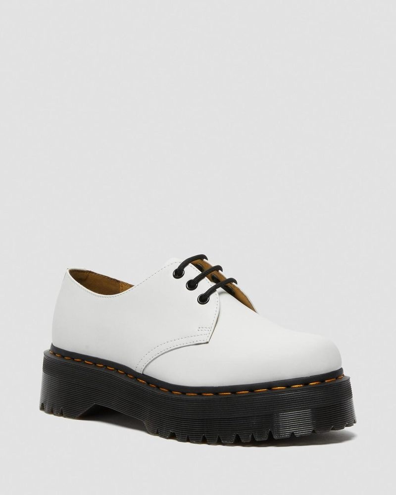 White Dr Martens 1461 Smooth Leather Platform Shoes (Polished Smooth) Platforms | DN87-Y1SJ