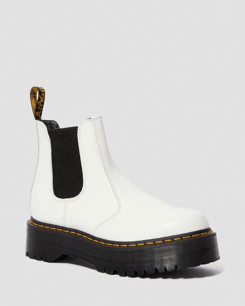 White Dr Martens 2976 Smooth Leather Platform Chelsea Boots (Smooth Leather) Platforms Boots | KH65-N6MI