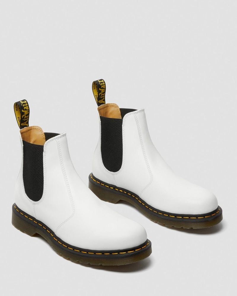 White Dr Martens 2976 Yellow Stitch Smooth Leather Chelsea Boots (Smooth Leather) Boots | QN16-M8UY