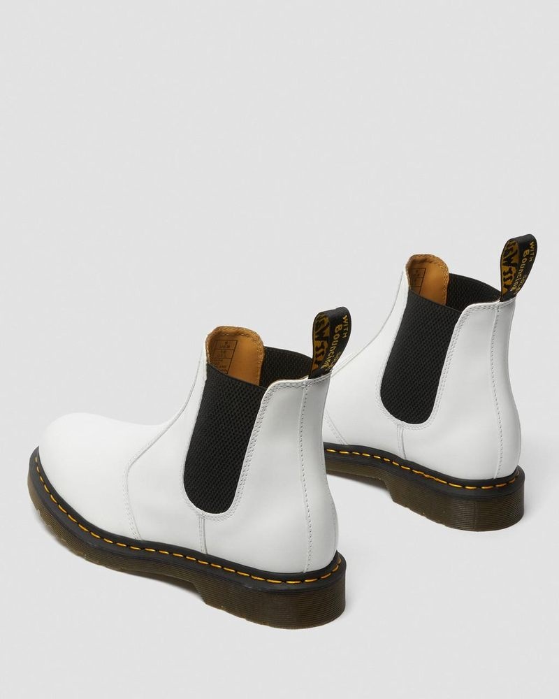 White Dr Martens 2976 Yellow Stitch Smooth Leather Chelsea Boots (Smooth Leather) Boots | QN16-M8UY