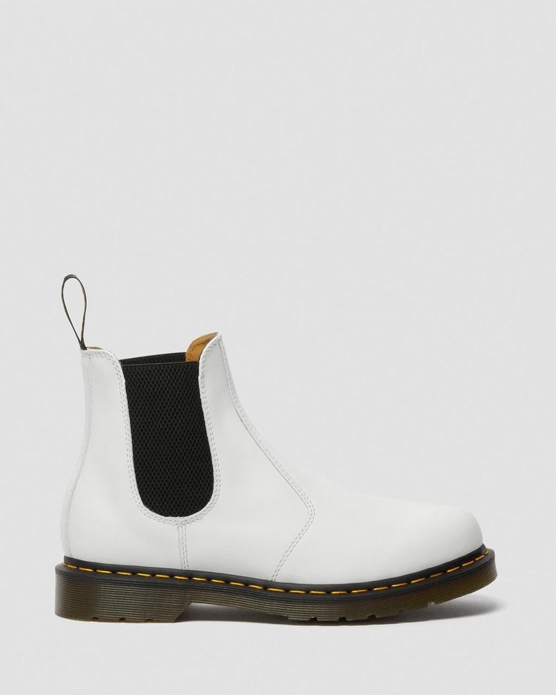 White Dr Martens 2976 Yellow Stitch Smooth Leather Chelsea Boots (Smooth Leather) Boots | QN16-M8UY