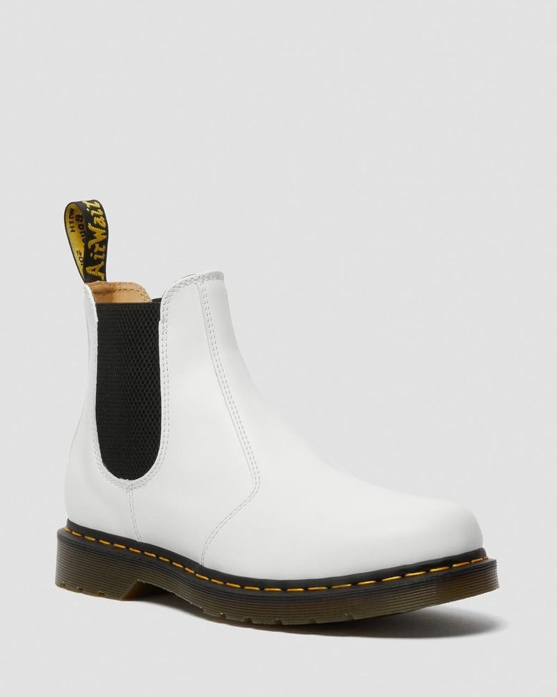 White Dr Martens 2976 Yellow Stitch Smooth Leather Chelsea Boots (Smooth Leather) Boots | RL83-U0BS