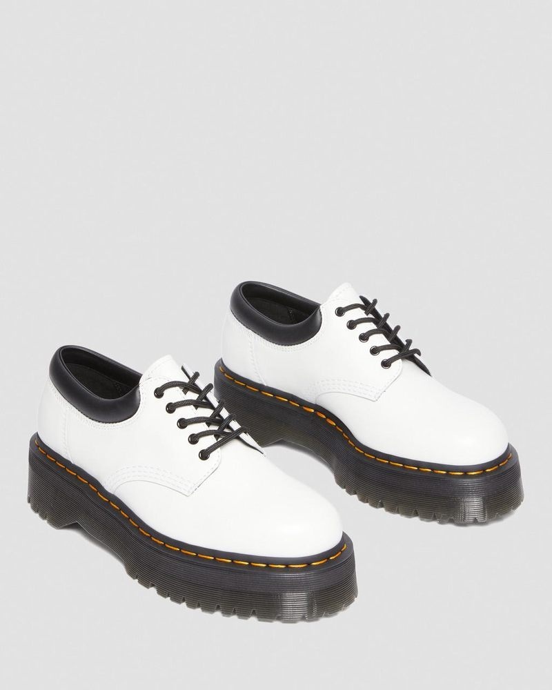 White Dr Martens 8053 Leather Platform Casual Shoes (Polished Smooth) Platforms Shoes | FR45-U7OH