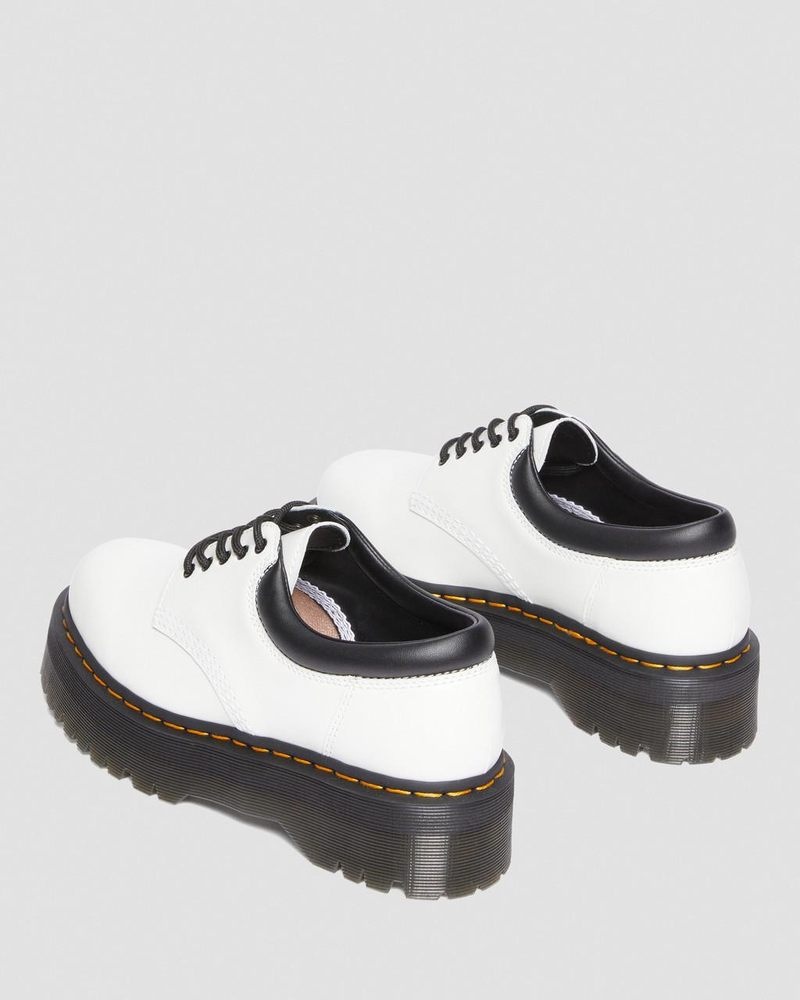 White Dr Martens 8053 Leather Platform Casual Shoes (Polished Smooth) Platforms Shoes | FR45-U7OH