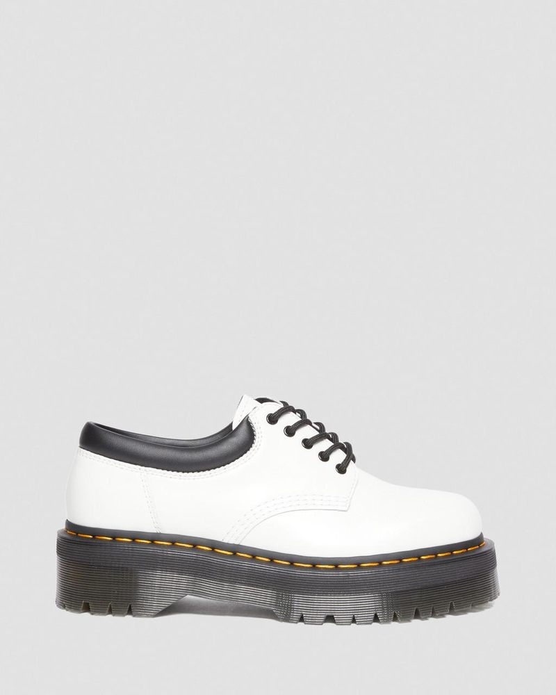 White Dr Martens 8053 Leather Platform Casual Shoes (Polished Smooth) Platforms Shoes | FR45-U7OH