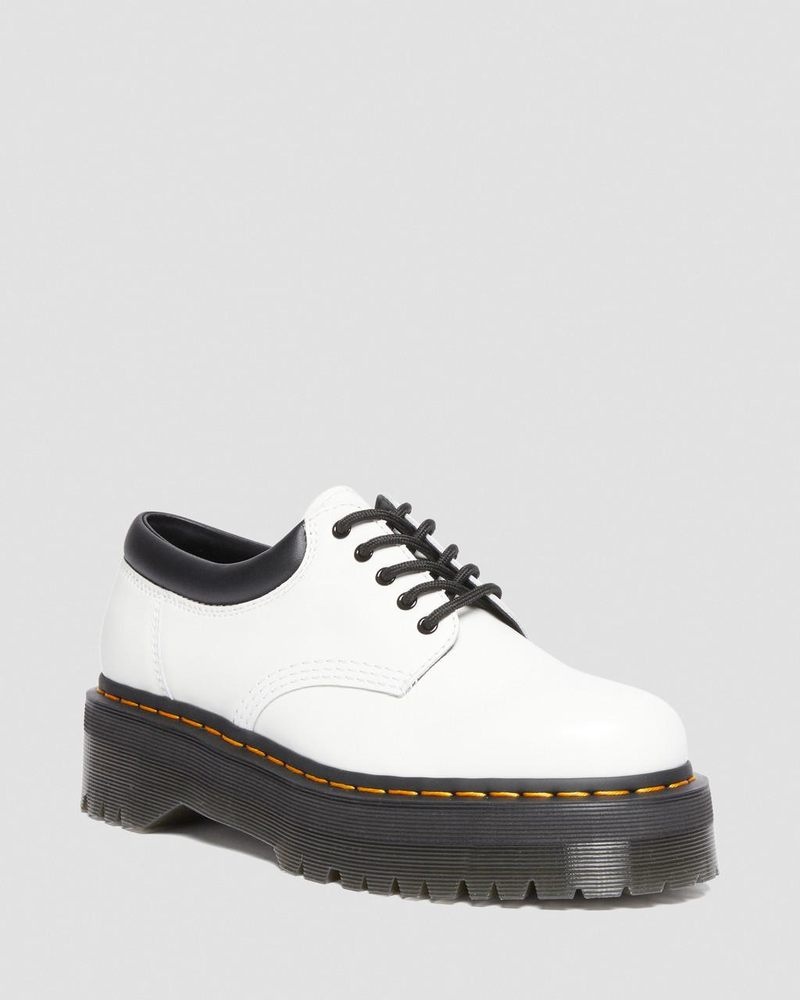 White Dr Martens 8053 Leather Platform Casual Shoes (Polished Smooth) Platforms Shoes | FR45-U7OH