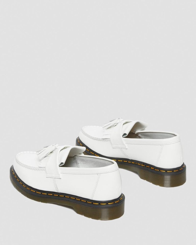 White Dr Martens Adrian Yellow Stitch Leather Tassel Loafers (Smooth Leather) Shoes | YU72-K1OR