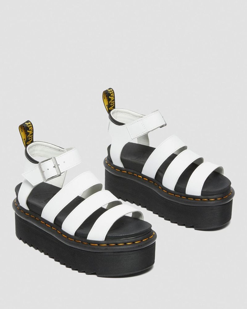 White Dr Martens Blaire Hydro Leather Platform Strap Sandals (Hydro Leather) Platforms Sandals | IA24-O3AL