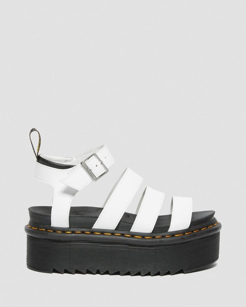 White Dr Martens Blaire Hydro Leather Platform Strap Sandals (Hydro Leather) Platforms Sandals | IA24-O3AL