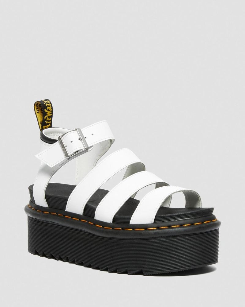 White Dr Martens Blaire Hydro Leather Platform Strap Sandals (Hydro Leather) Platforms Sandals | IA24-O3AL