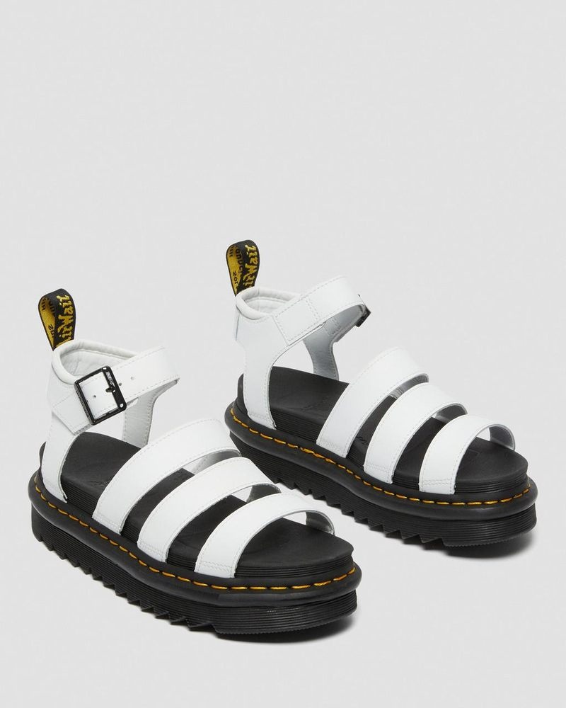 White Dr Martens Blaire Hydro Leather Strap Sandals (Hydro Leather) Platforms Sandals | UF17-A5MV